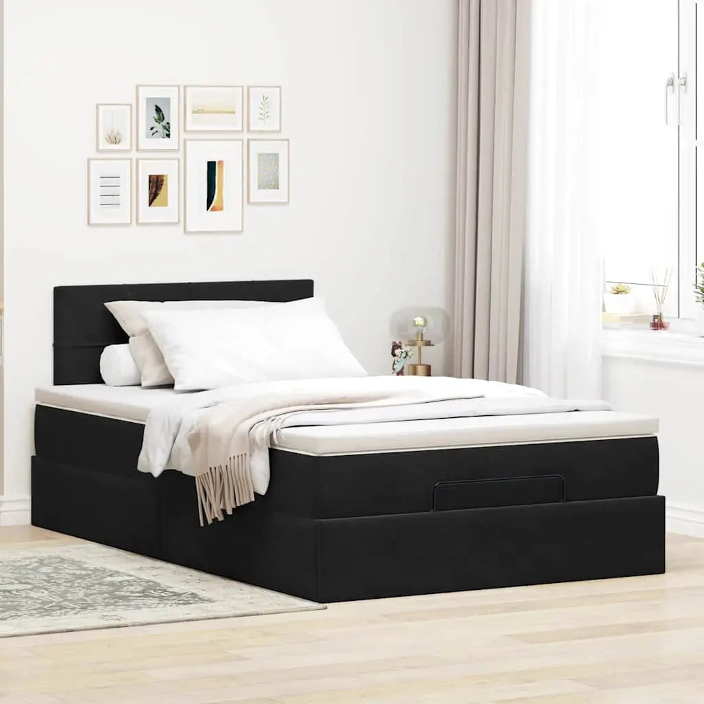 Lit ottoman avec matelas noir 120x190 cm velours - XIOS