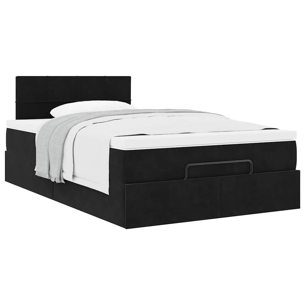 Lit ottoman avec matelas noir 120x190 cm velours - XIOS