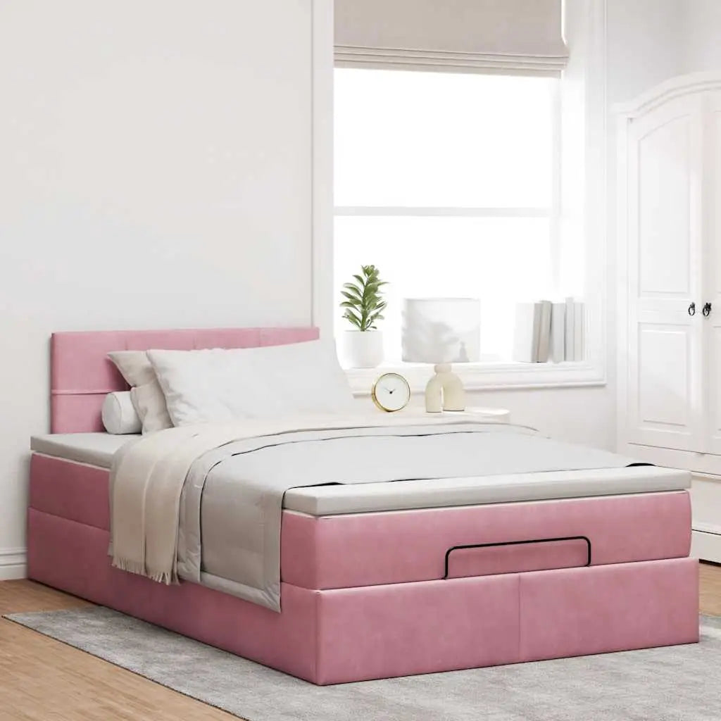 Lit ottoman avec matelas rose 120x190 cm velours - XIOS