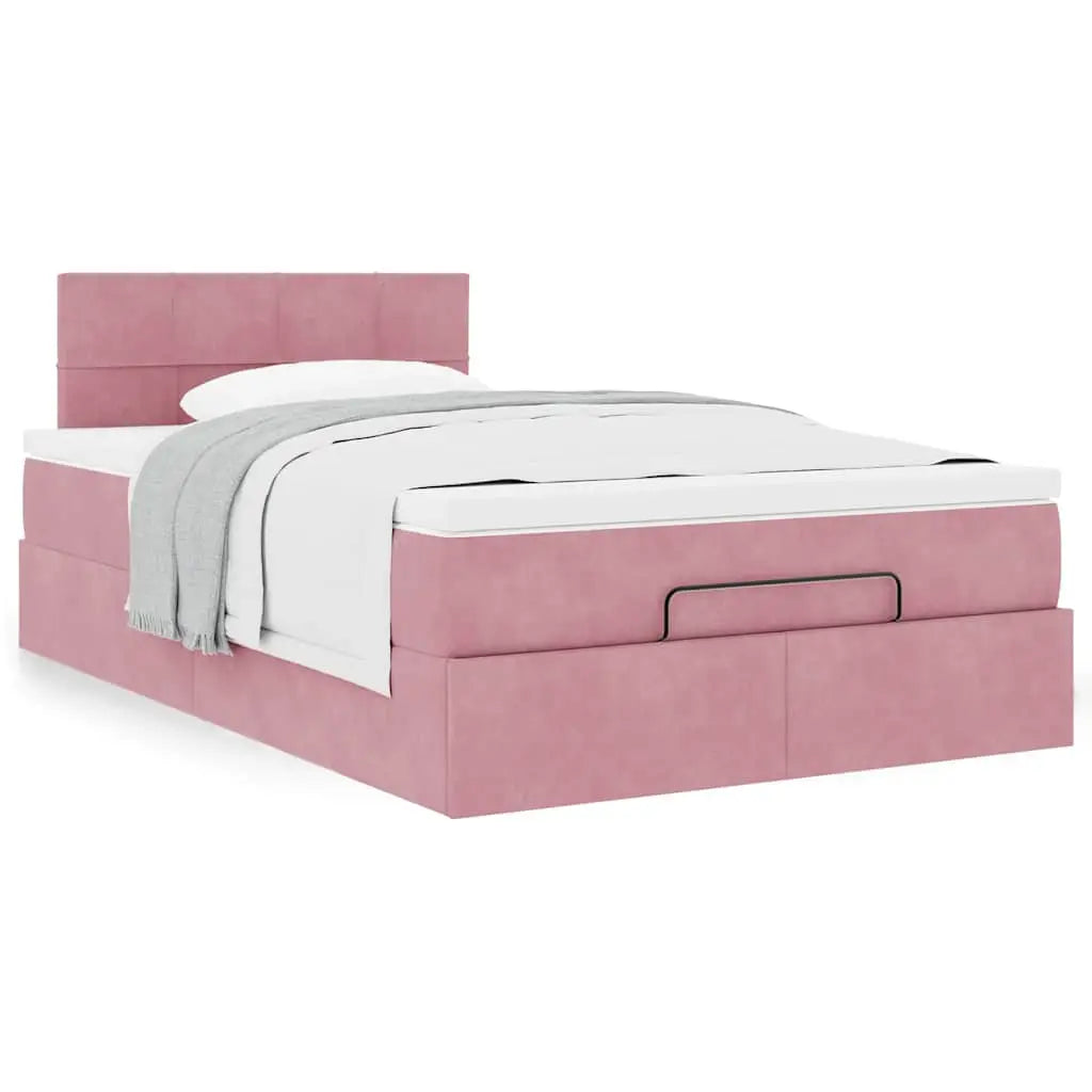 Lit ottoman avec matelas rose 120x190 cm velours - XIOS