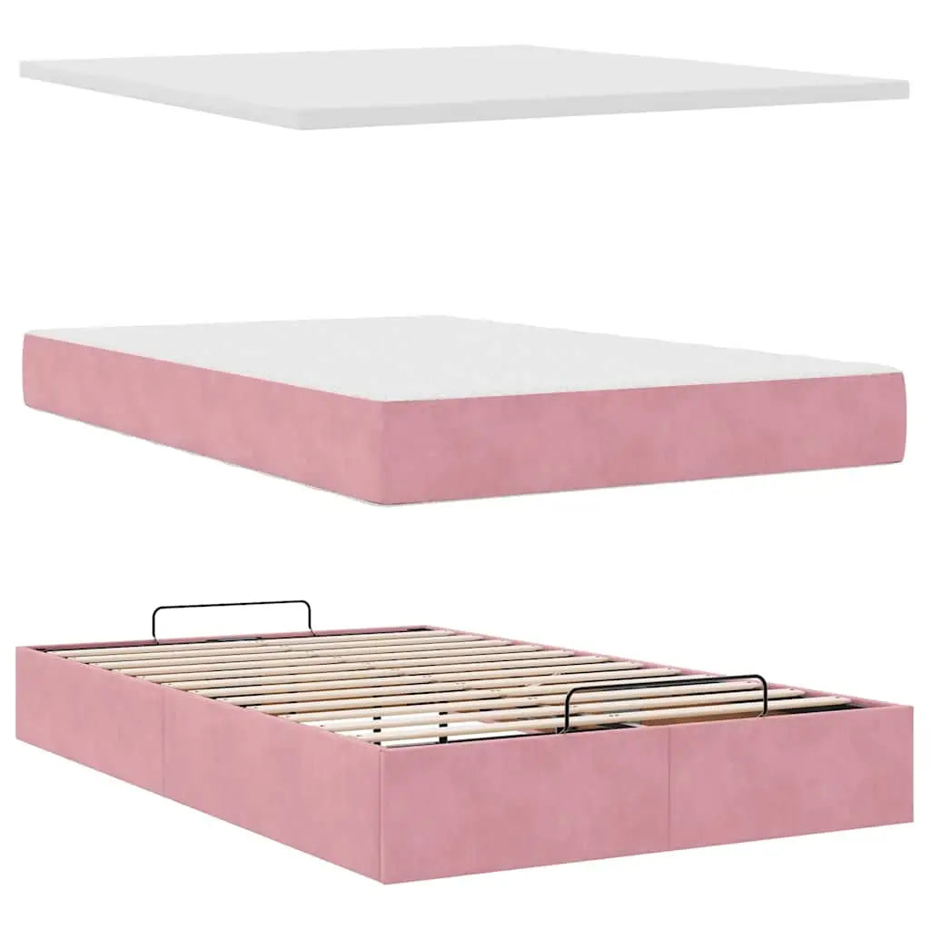 Lit ottoman avec matelas rose 120x190 cm velours - XIOS