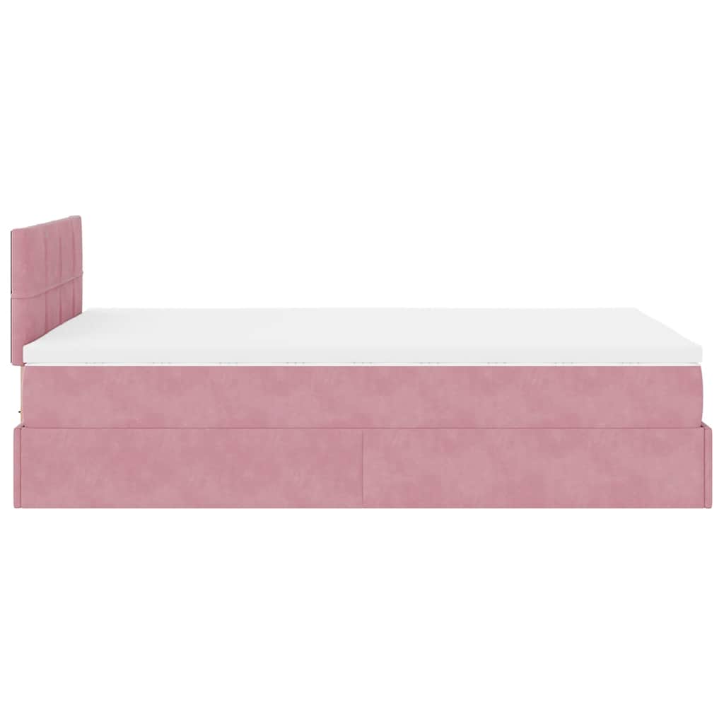 Lit ottoman avec matelas rose 120x190 cm velours - XIOS