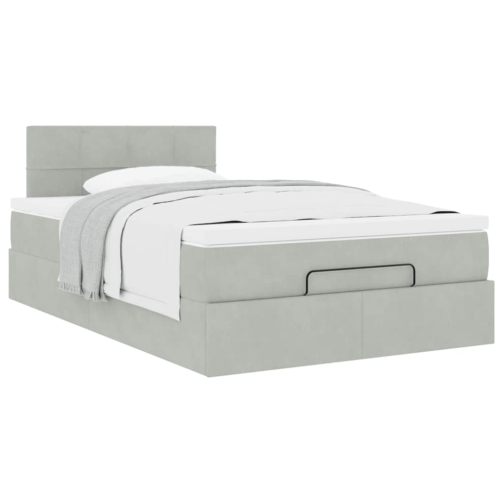 Cadre de lit ottoman et matelas gris clair 120x200 cm velours - XIOS