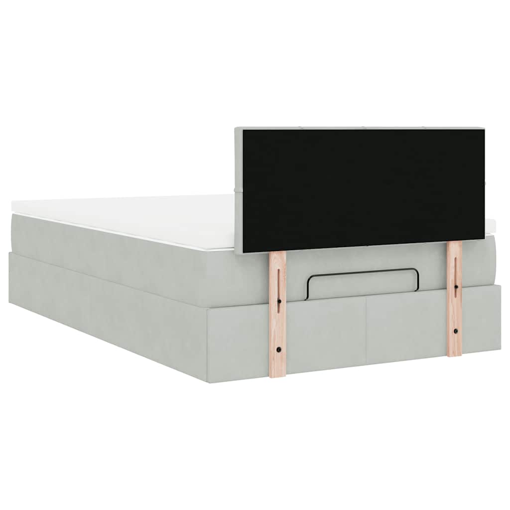 Cadre de lit ottoman et matelas gris clair 120x200 cm velours - XIOS