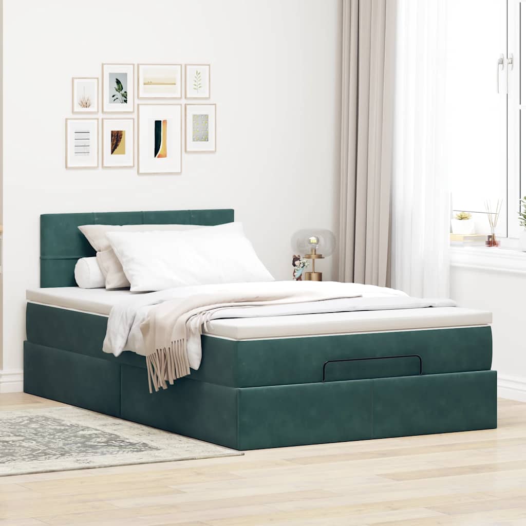 Cadre de lit ottoman avec matelas vert foncé 120x200 cm velours - XIOS