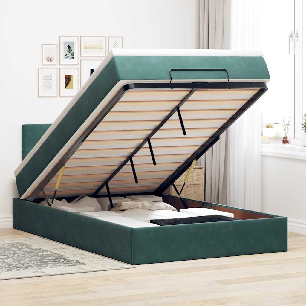 Cadre de lit ottoman avec matelas vert foncé 120x200 cm velours - XIOS