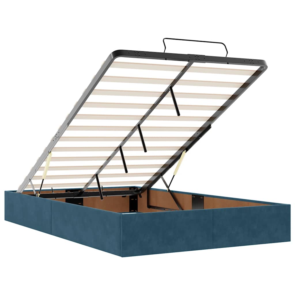 Cadre de lit ottoman avec matelas bleu foncé 120x200 cm velours - XIOS
