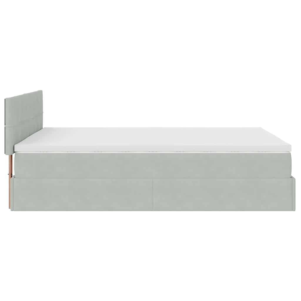 Cadre de lit ottoman et matelas gris clair 140x190 velours - XIOS