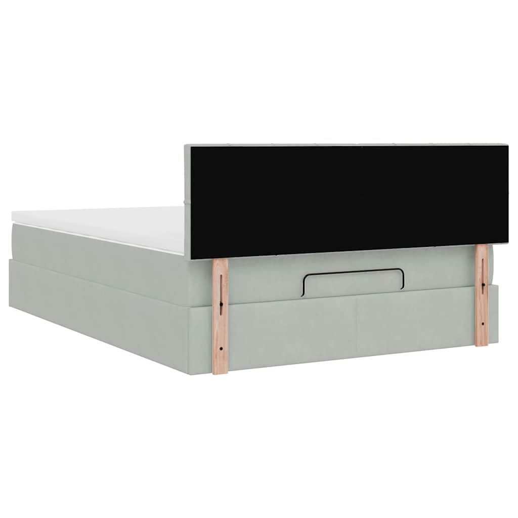 Cadre de lit ottoman et matelas gris clair 140x190 velours - XIOS