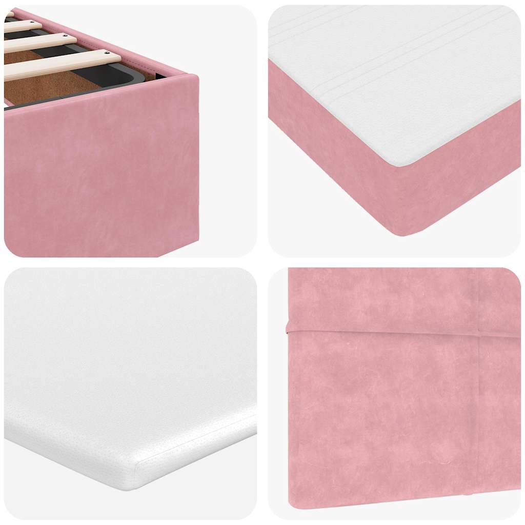 Cadre de lit ottoman avec matelas rose 140x190 cm velours - XIOS