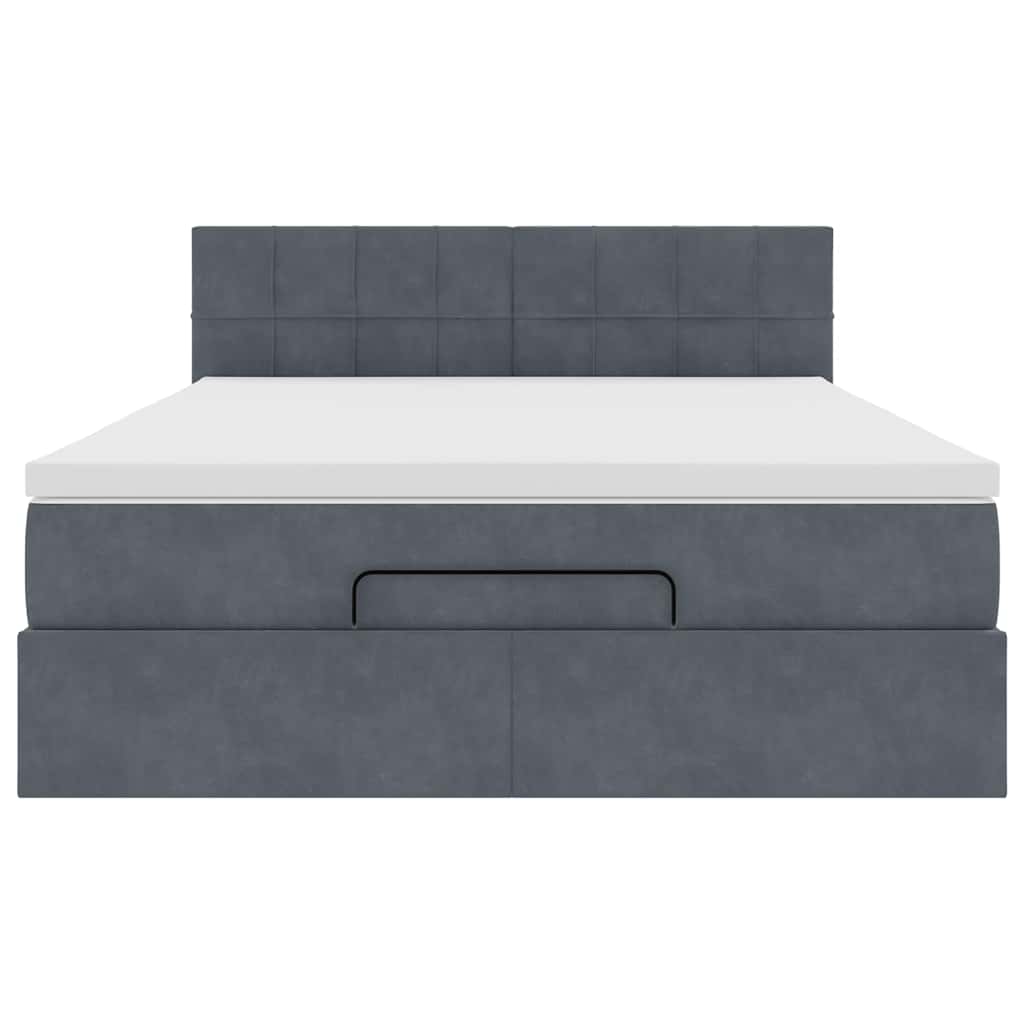 Cadre de lit ottoman avec matelas gris foncé 140x200 cm velours - XIOS