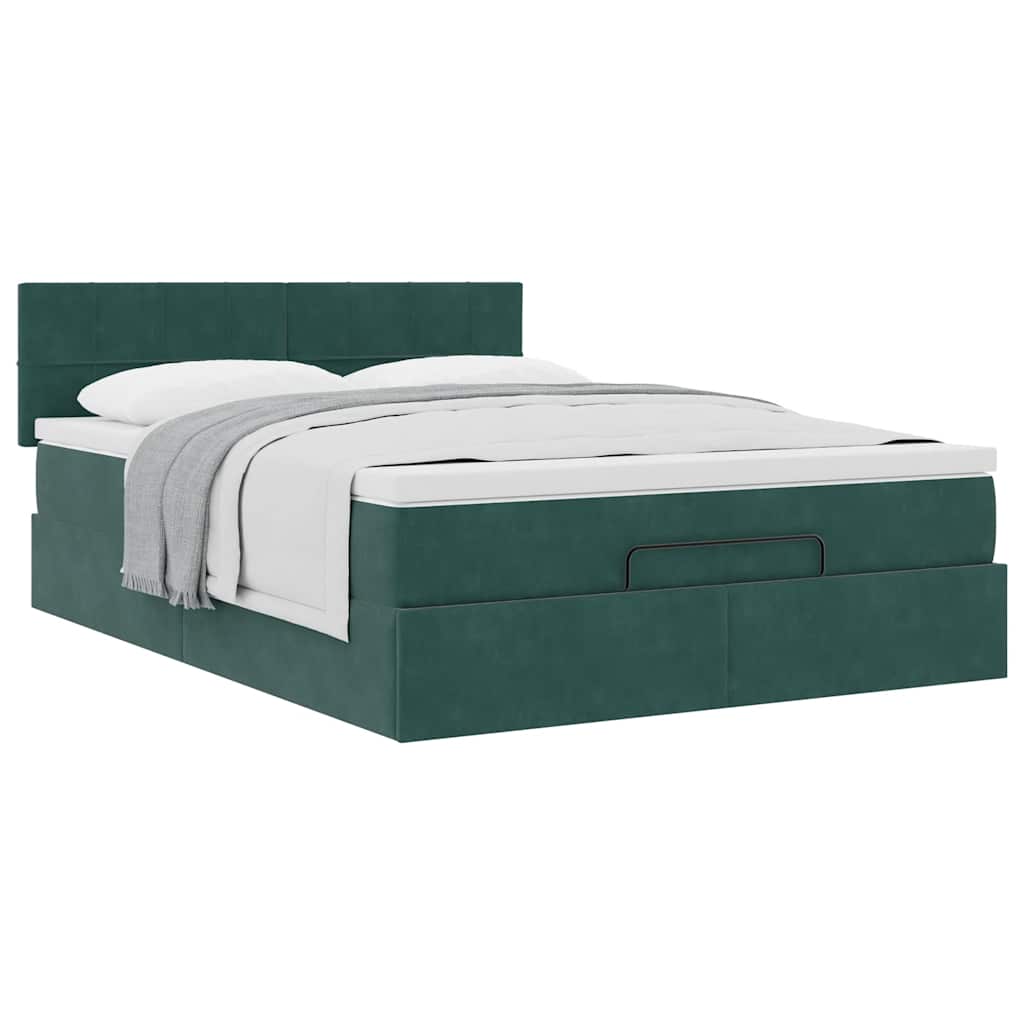 Cadre de lit ottoman avec matelas vert foncé 140x200 cm velours - XIOS