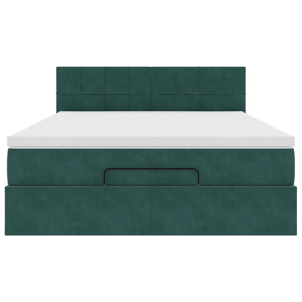 Cadre de lit ottoman avec matelas vert foncé 140x200 cm velours - XIOS
