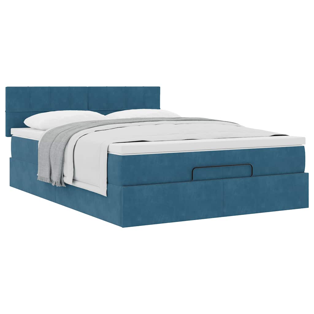 Cadre de lit ottoman avec matelas bleu foncé 140x200 cm velours - XIOS