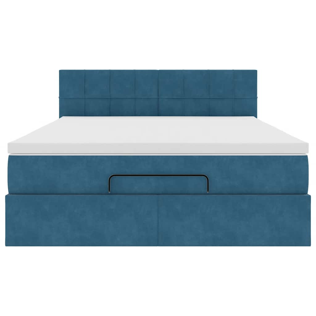 Cadre de lit ottoman avec matelas bleu foncé 140x200 cm velours - XIOS