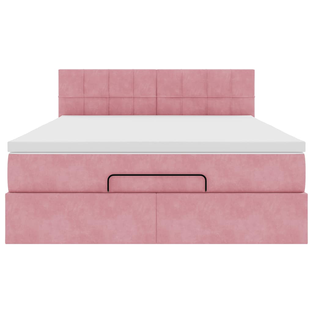 Cadre de lit ottoman avec matelas rose 140x200 cm velours - XIOS