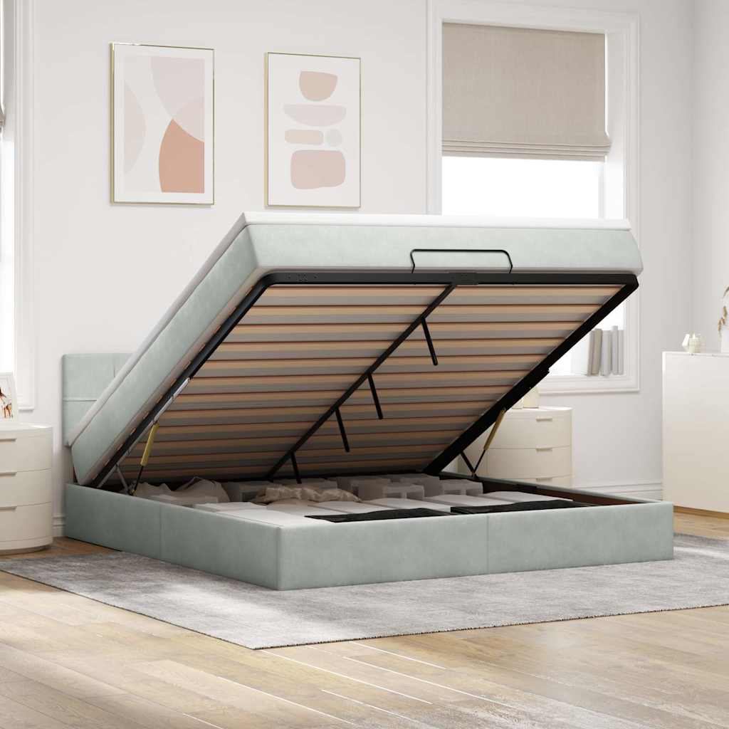 Cadre de lit ottoman avec matelas gris clair 160x200 cm velours - XIOS