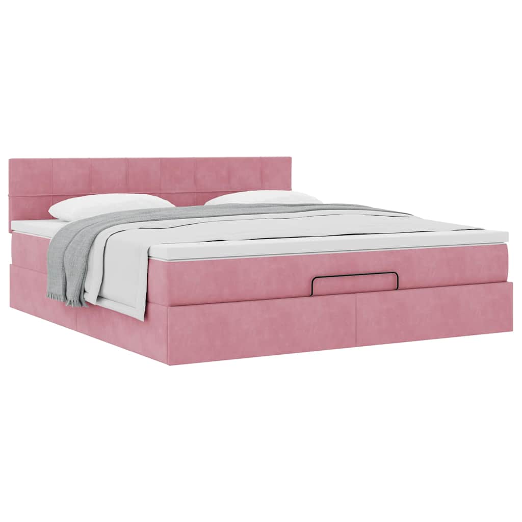 Cadre de lit ottoman avec matelas rose 160x200 cm velours - XIOS