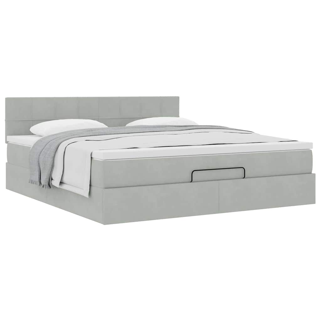 Cadre de lit ottoman avec matelas gris clair 180x200 cm velours - XIOS