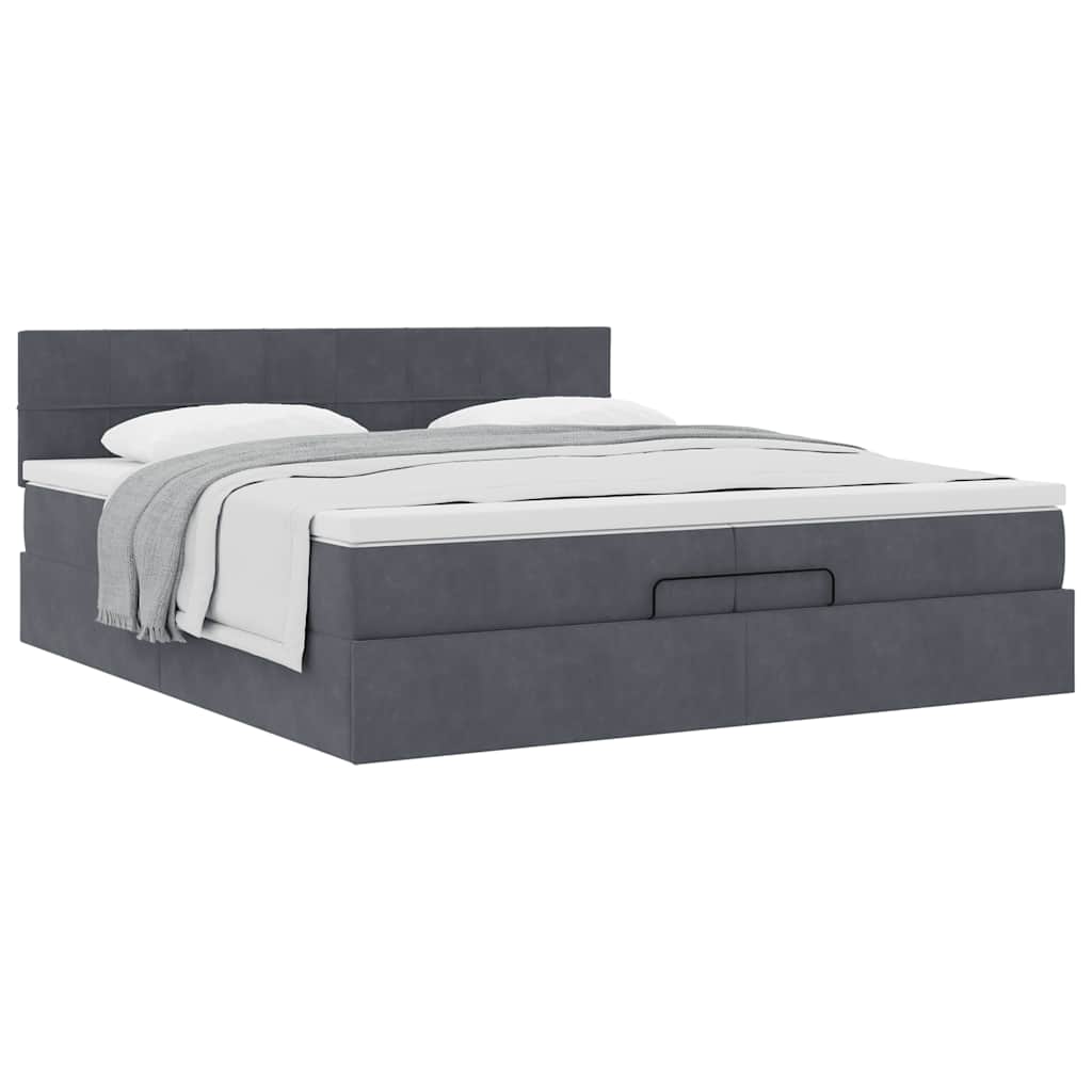 Cadre de lit ottoman avec matelas gris foncé 200x200 cm velours - XIOS
