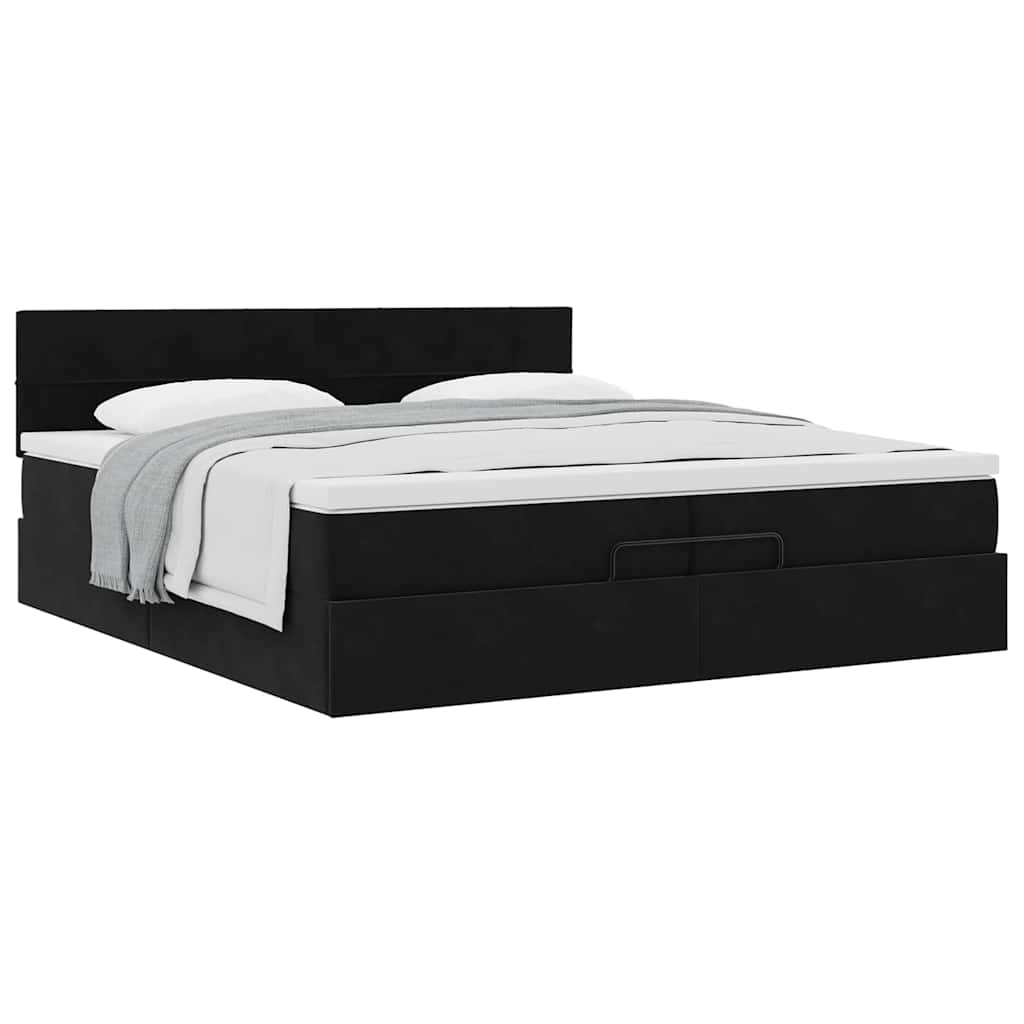 Cadre de lit ottoman avec matelas noir 200x200 cm velours - XIOS
