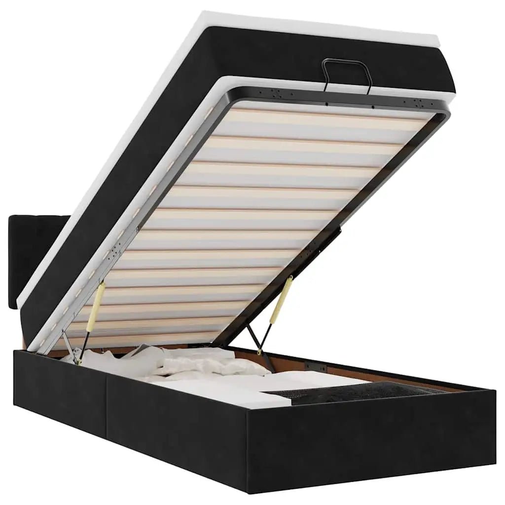 Cadre de lit ottoman avec matelas noir 90x200 cm velours - XIOS