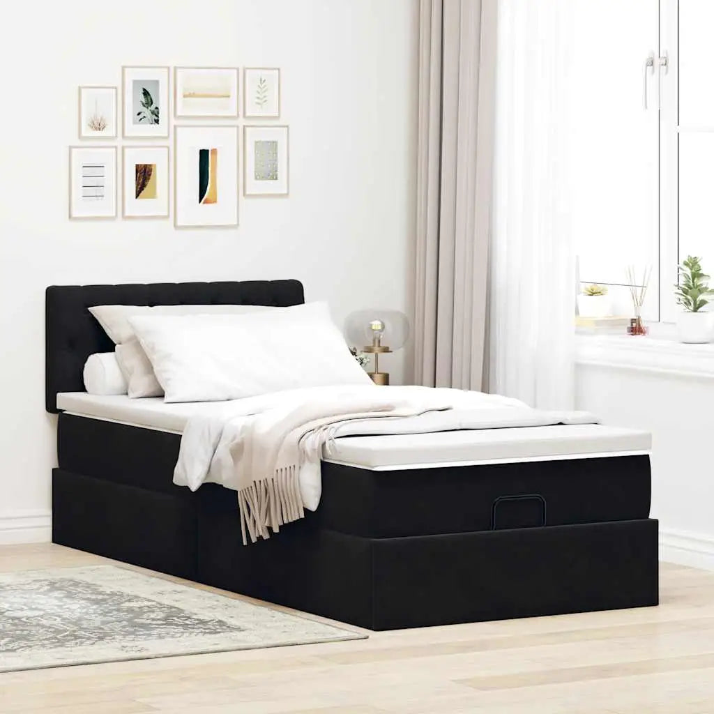 Cadre de lit ottoman avec matelas noir 90x200 cm velours - XIOS