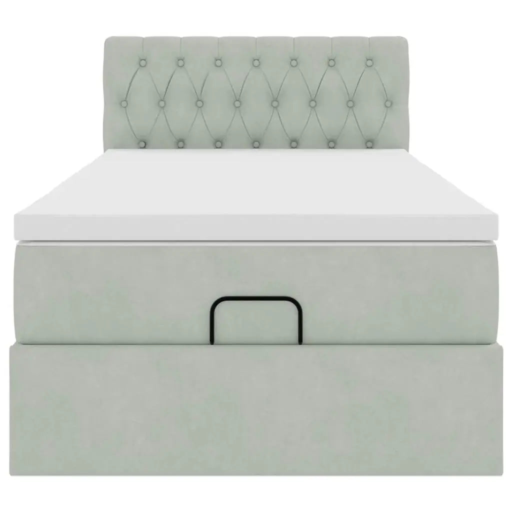Cadre de lit ottoman et matelas gris clair 100x200 cm velours - XIOS