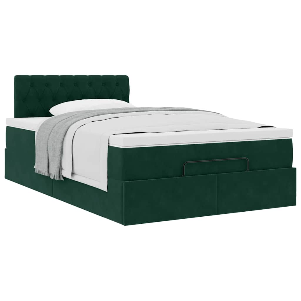 Lit ottoman avec matelas vert foncé 120x190 cm velours - XIOS