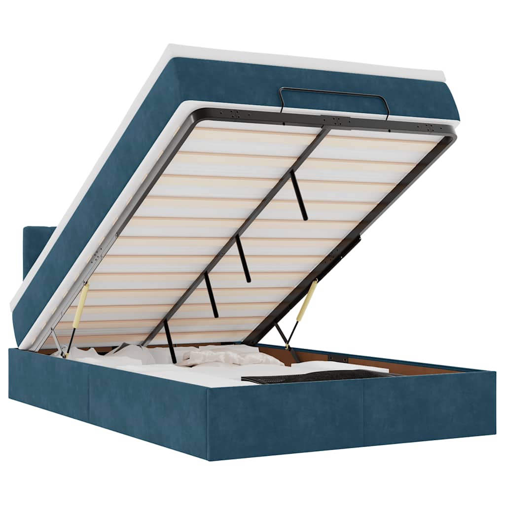 Lit ottoman avec matelas bleu foncé 120x190 cm velours - XIOS