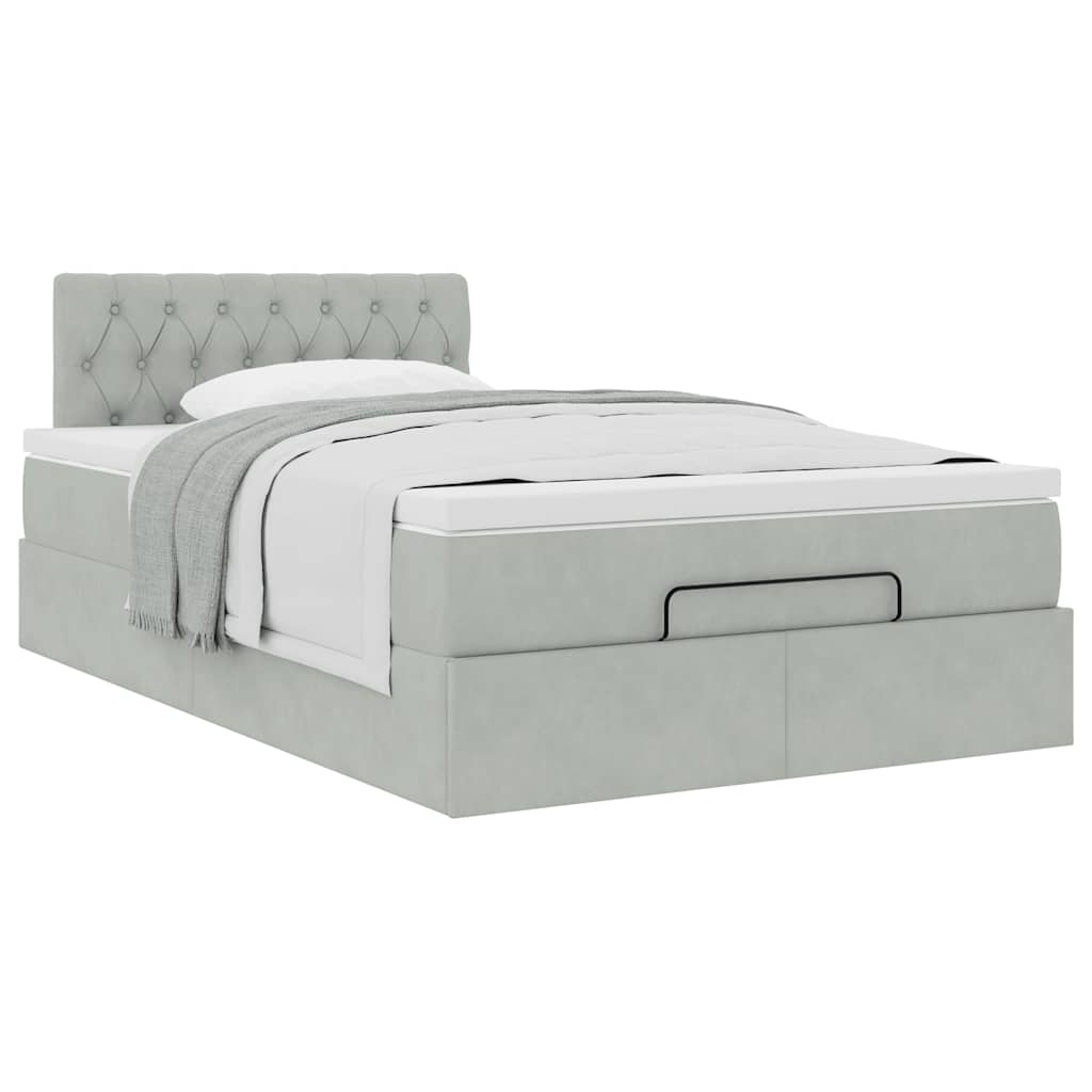 Cadre de lit ottoman et matelas gris clair 120x200 cm velours - XIOS