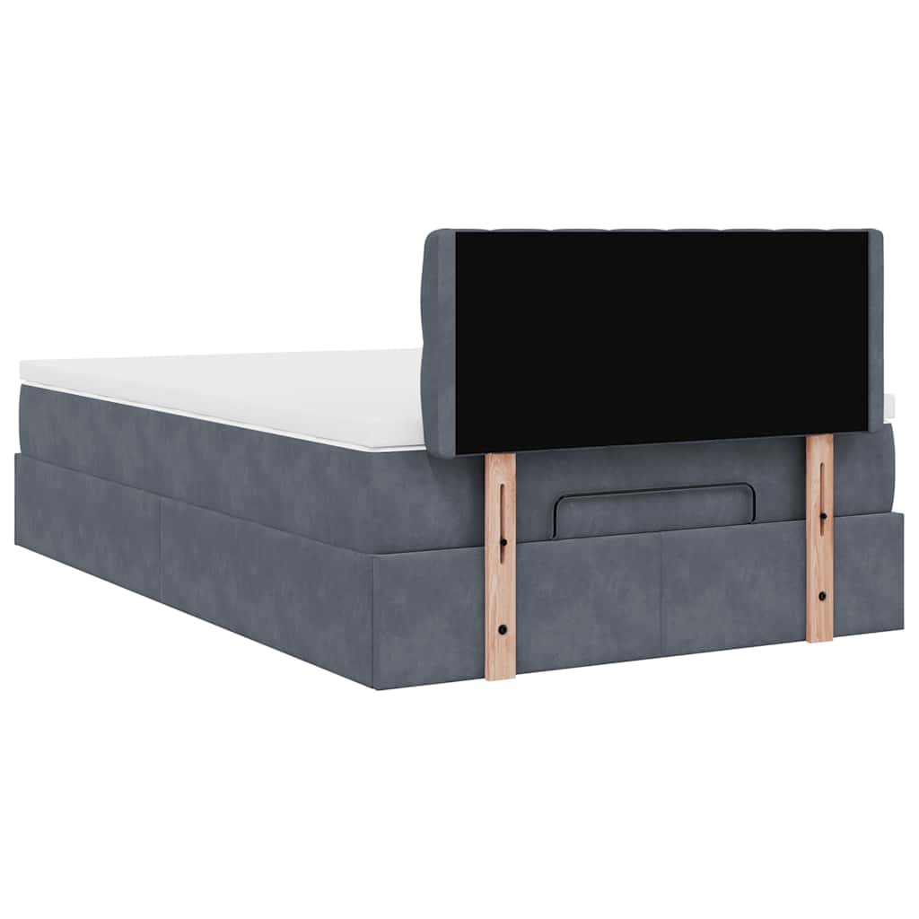 Cadre de lit ottoman et matelas gris foncé 120x200 cm velours - XIOS