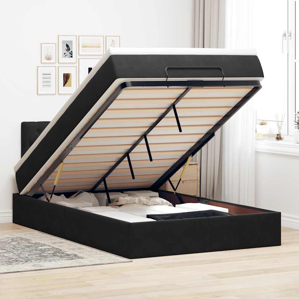 Cadre de lit ottoman avec matelas noir 120x200 cm velours - XIOS