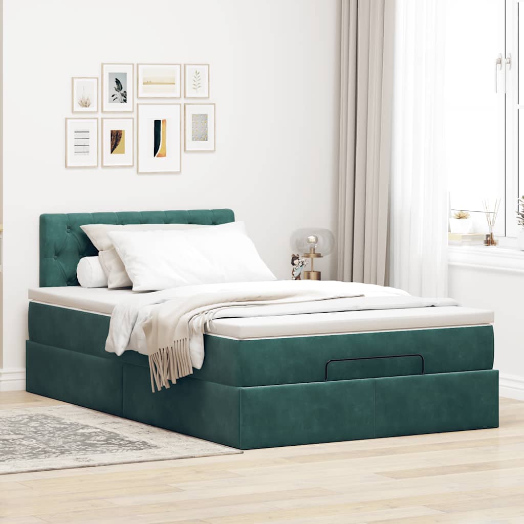 Cadre de lit ottoman avec matelas vert foncé 120x200 cm velours - XIOS