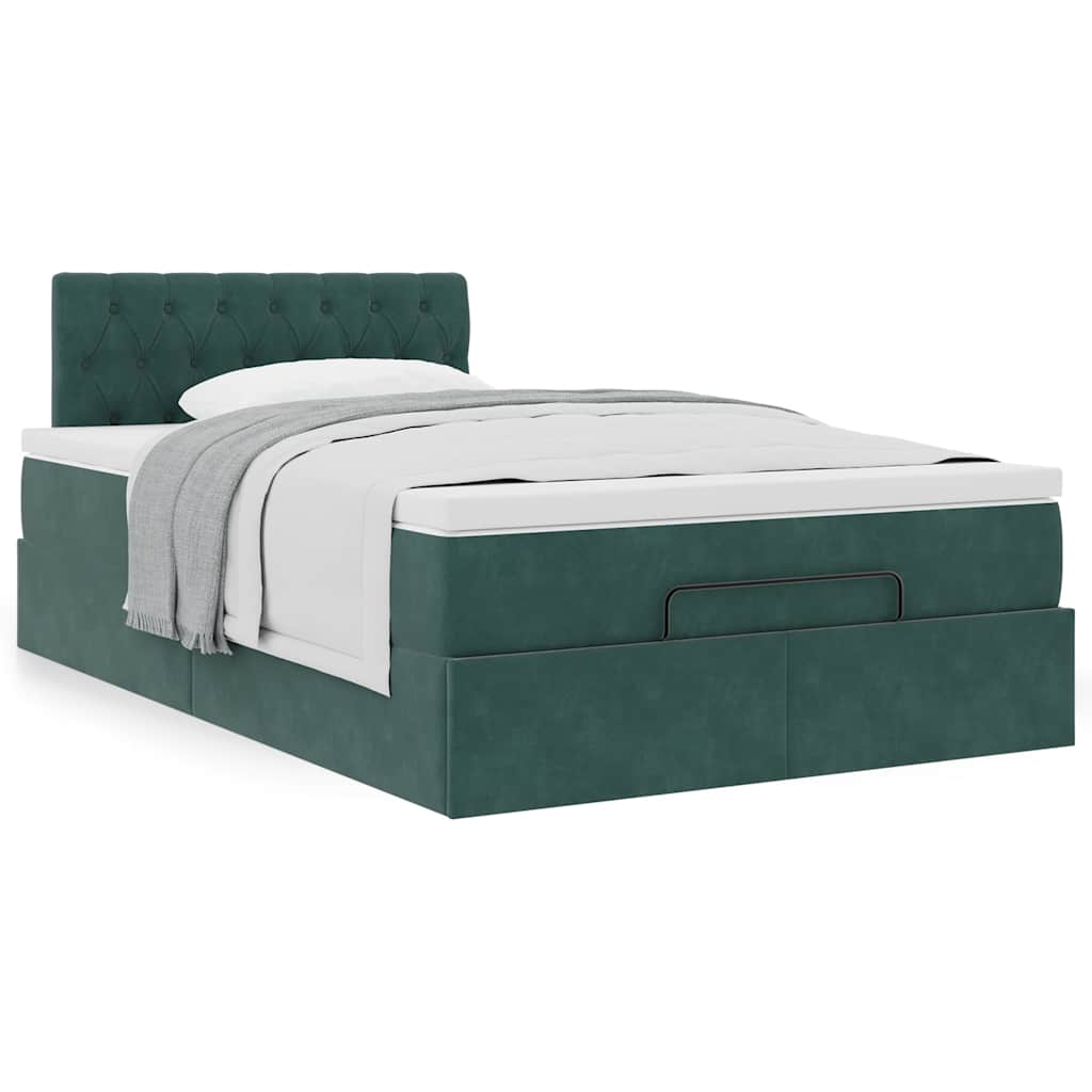 Cadre de lit ottoman avec matelas vert foncé 120x200 cm velours - XIOS