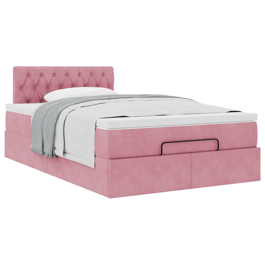 Cadre de lit ottoman avec matelas rose 120x200 cm velours - XIOS