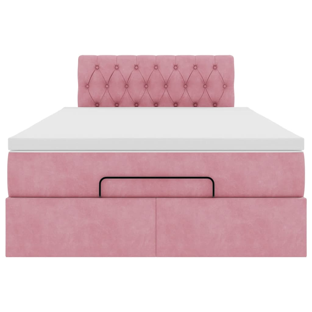 Cadre de lit ottoman avec matelas rose 120x200 cm velours - XIOS