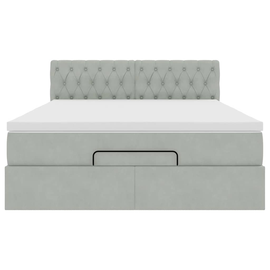 Cadre de lit ottoman et matelas gris clair 140x190 velours - XIOS
