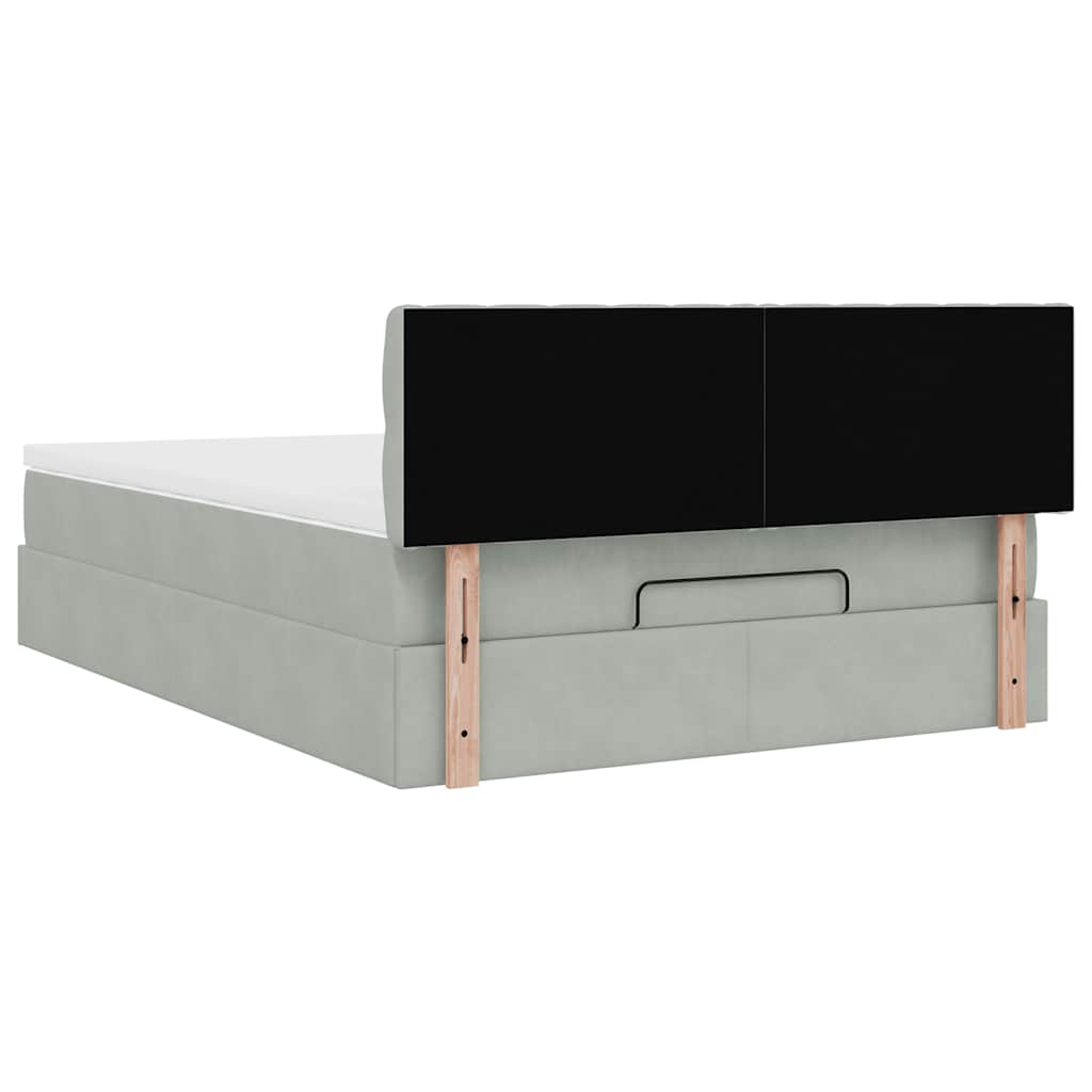 Cadre de lit ottoman et matelas gris clair 140x190 velours - XIOS