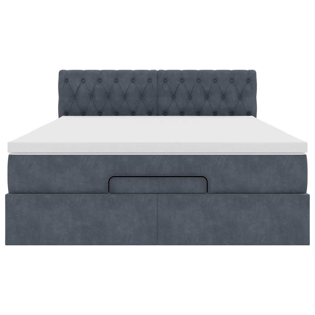 Cadre de lit ottoman avec matelas gris foncé 140x190 cm velours - XIOS