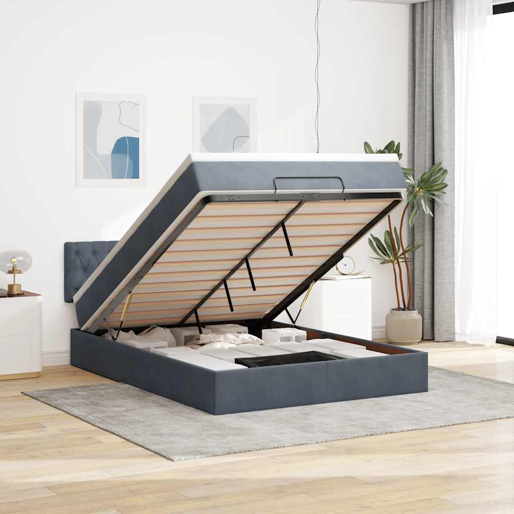 Cadre de lit ottoman avec matelas gris foncé 140x190 cm velours - XIOS