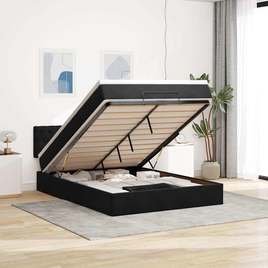Cadre de lit ottoman avec matelas noir 140x190 cm velours - XIOS