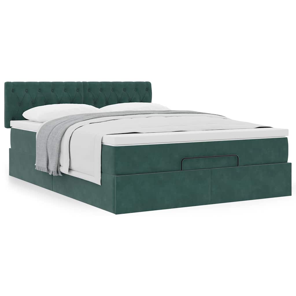 Cadre de lit ottoman avec matelas vert foncé 140x190 cm velours - XIOS