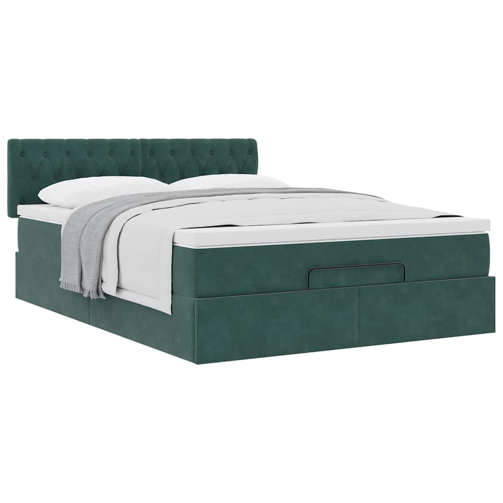 Cadre de lit ottoman avec matelas vert foncé 140x190 cm velours - XIOS