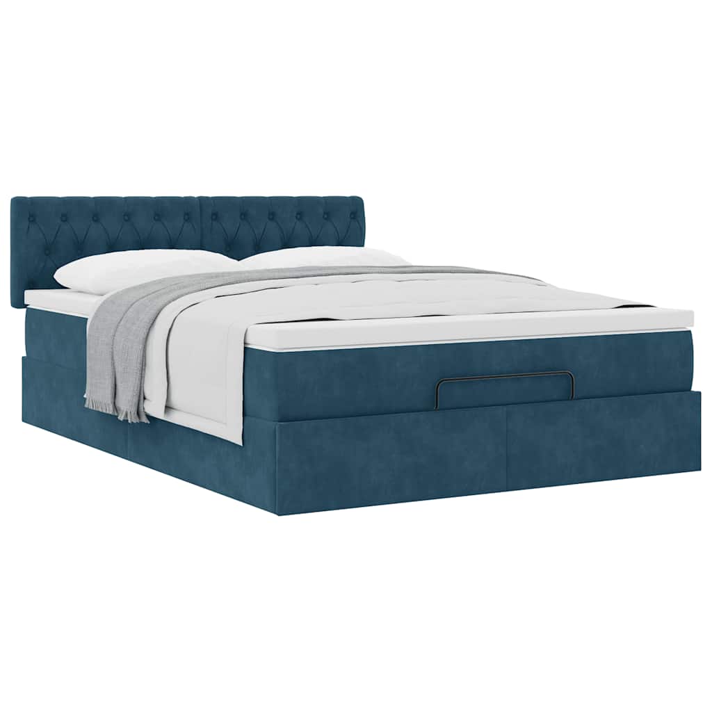 Cadre de lit ottoman avec matelas bleu foncé 140x190 cm velours - XIOS