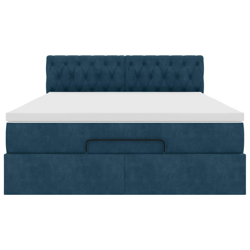 Cadre de lit ottoman avec matelas bleu foncé 140x190 cm velours - XIOS