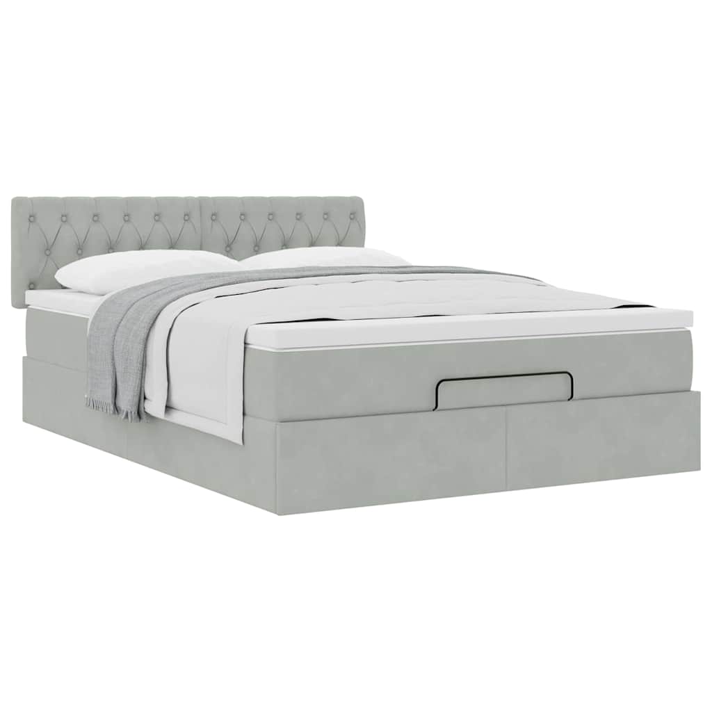 Cadre de lit ottoman avec matelas gris clair 140x200 cm velours - XIOS