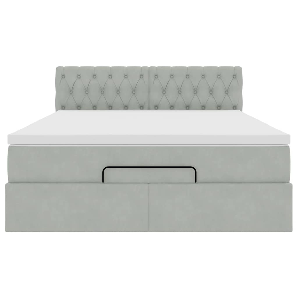 Cadre de lit ottoman avec matelas gris clair 140x200 cm velours - XIOS