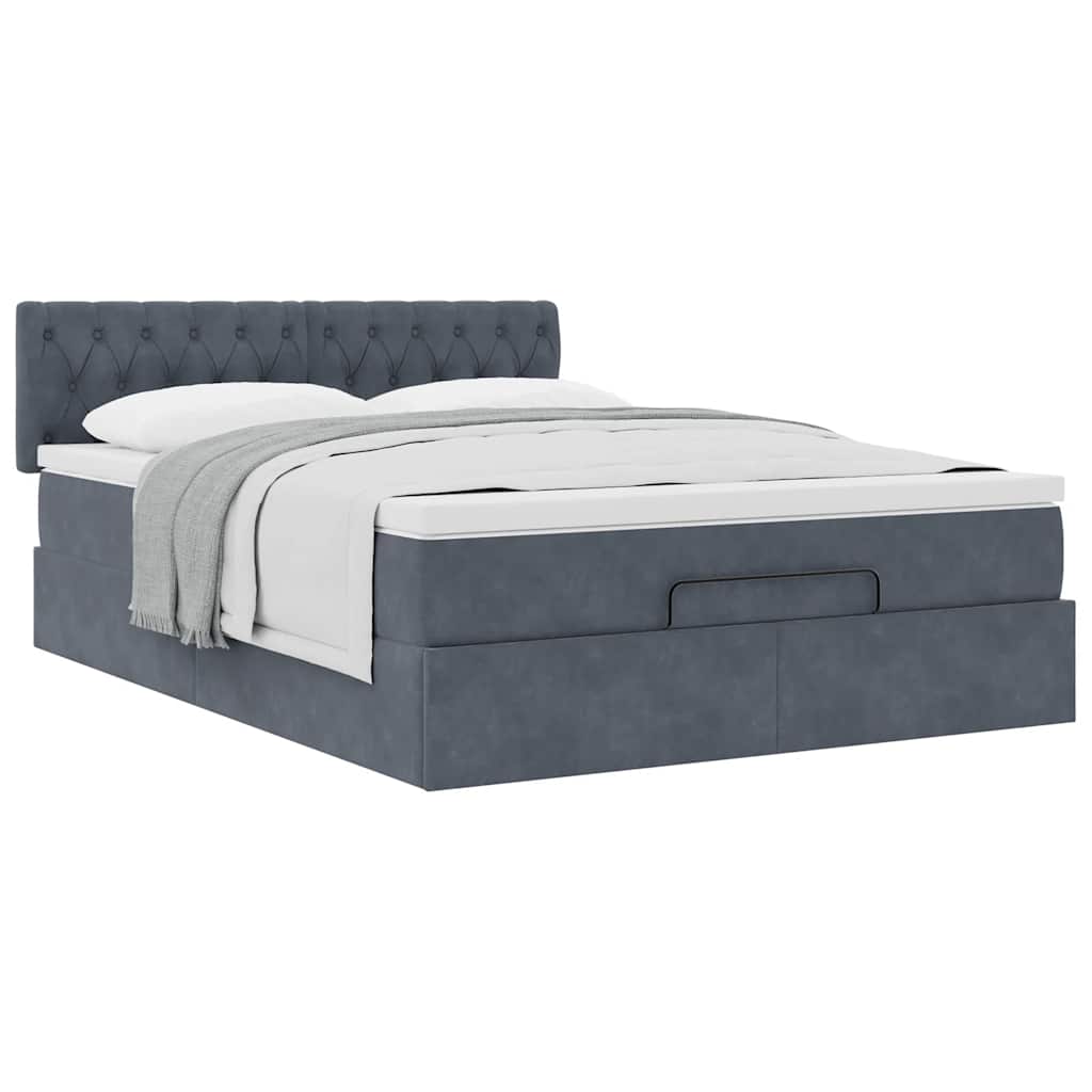 Cadre de lit ottoman avec matelas gris foncé 140x200 cm velours - XIOS