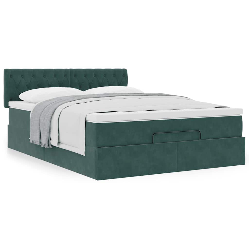Cadre de lit ottoman avec matelas vert foncé 140x200 cm velours - XIOS